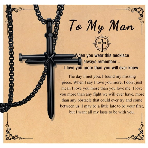 Black cross necklace Cross faith holiday gift nail necklace stainless steel nail men's birthday necklace