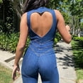thumbnail image 6 of Women Denim Sleeveless Backless High Waist Flare Leg Jumpsuit Fitted One Piece Outfit, 6 of 9