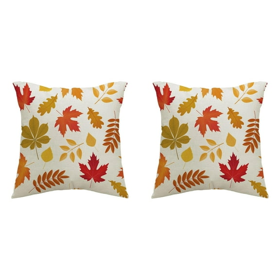 Maple Leaves Pillow Cover 18x18 Inch Autumn Fall Orange Maple Leaves Seasonal Decorative Pillow Flax Square Cushion Case for Couch Sofa Bed Living Room Home Porch Farmhouse Decor