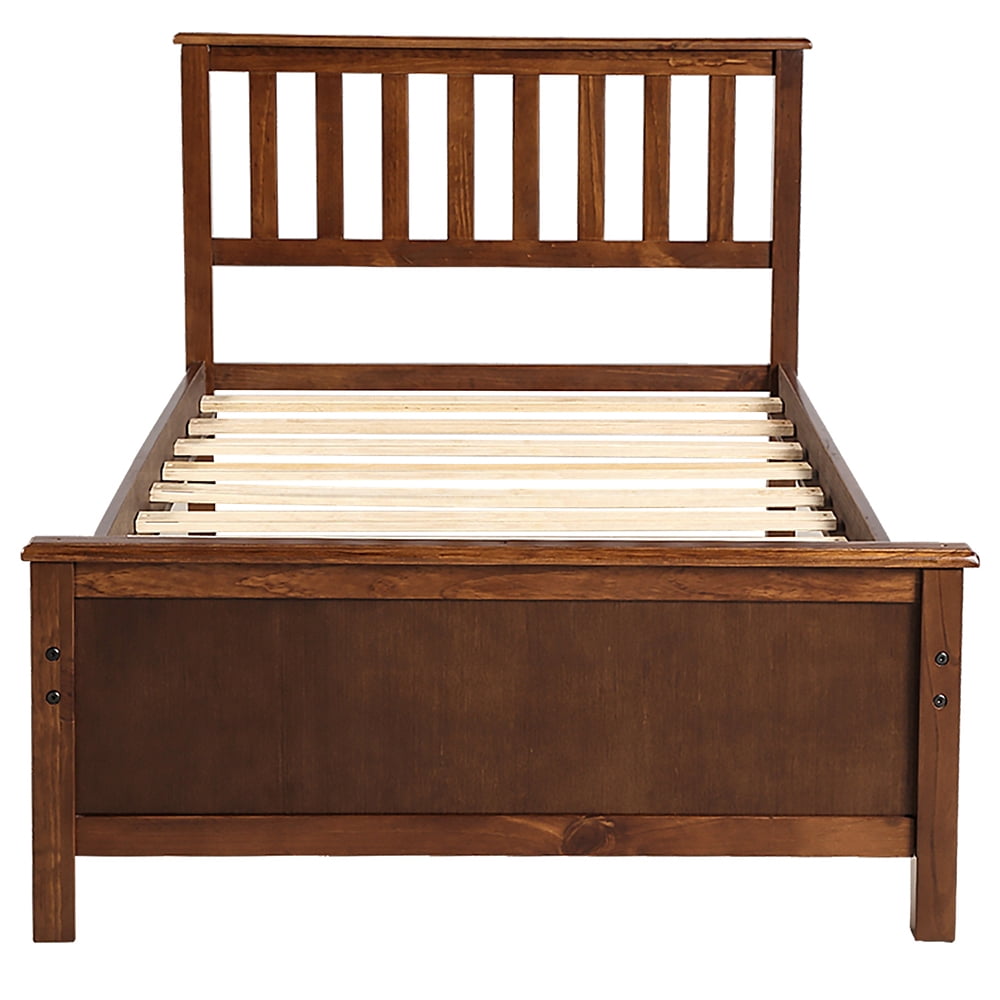 Lowestbest Twin Size Wood Platform Beds with Headboard, Footboard and Wood Slat Support, Walnut