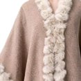 thumbnail image 5 of Fewfanhot Ruffled Faux Fur Trim Wool Blend Poncho Cape, Open Front Warm Wrap Shawl Coat for Women Winter, 5 of 5