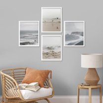 PixonSign Framed Wall Art, White Minimal Ocean Beach Seashore Coastals Posters, Set of 4 Sea Wave Landscape Prints Wall Decor, Nature Seaside Wall Décor for Living Room, Bedroom - 8"x10" White