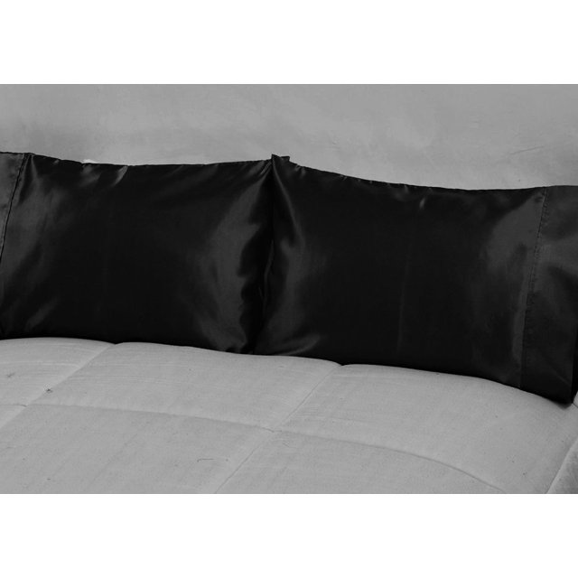 2-Pack Queen Size Satin Pillowcases - 350 Thread Count Soft Silky Pillow Covers, Black