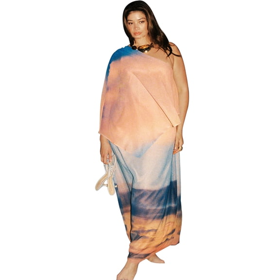 ELOQUII Women's Plus Size Printed Cape Maxi Dress