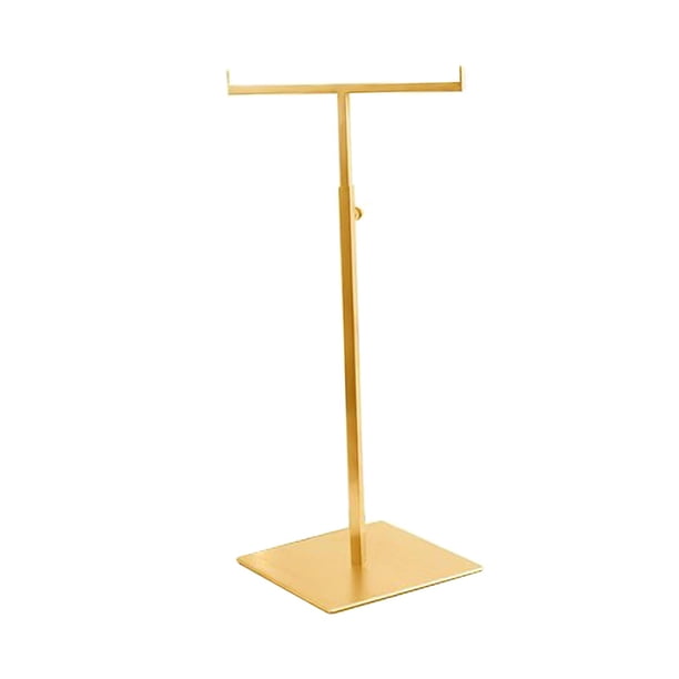 Estante de Exhibición de Bolsas de Metal, Soporte de Exhibición de Bolsos, Barra en T de Metal de Altura Ajustable, Soporte de Bolso de Doble Gancho P Tubo de oro titanio.
