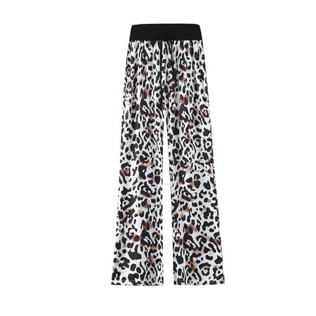 

Avamo Women s Casual Palazzo Harem Trousers Leopard Print Tartan Plaid with Drawstring Elastic Waist High Waist Pajama Pants Floral Print Wide Leg Pants Loose Baggy Soft Lounge Pants