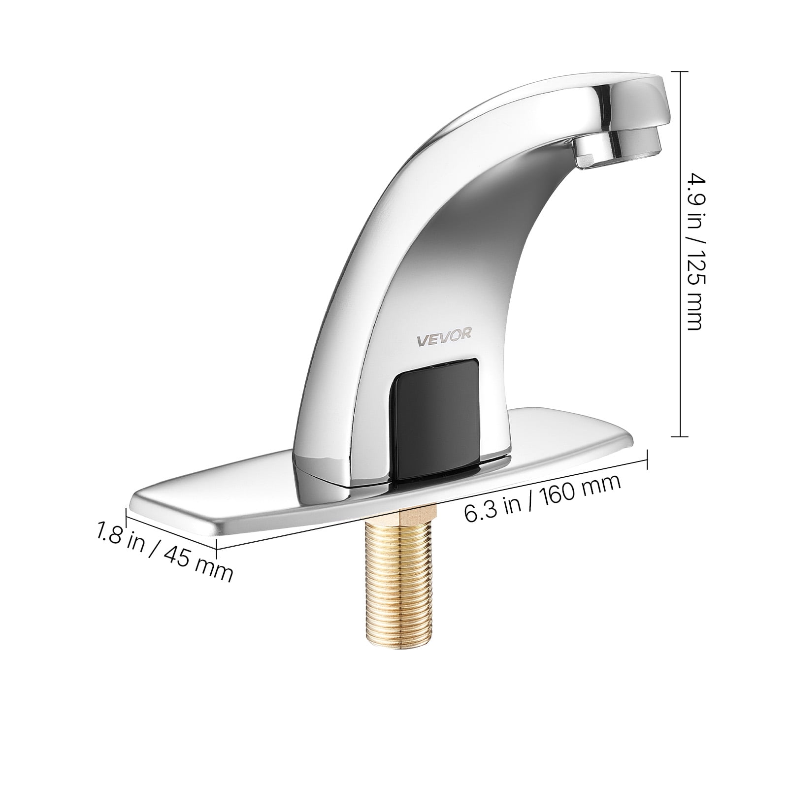 VEVOR Touchless Bathroom Sink Faucet, Automatic Motion Sensor Restroom Toilet Faucet Cold Water with Hole Cover Plate, Battery Operated for 9/16 in Pipe Commercial Lavatory,Chrome Plated Silver,G233M