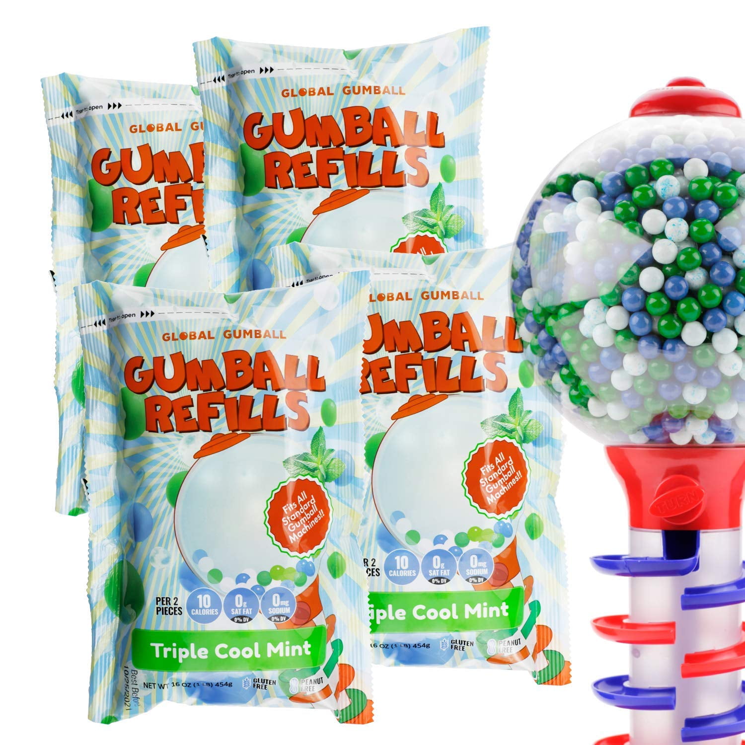 13 mm 0.5 inch Triple Cool Mint Gumballs 4 Lb Mint Bubble Gum Balls