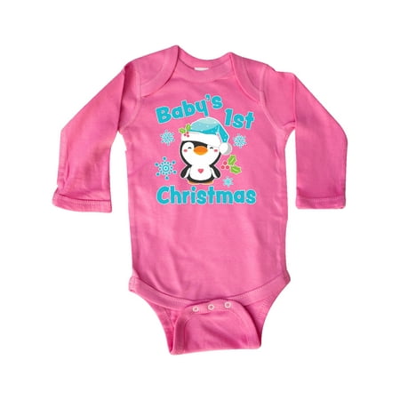 

Inktastic Baby s 1st Christmas with Cute Penguin and Snowflakes Gift Baby Boy or Baby Girl Long Sleeve Bodysuit