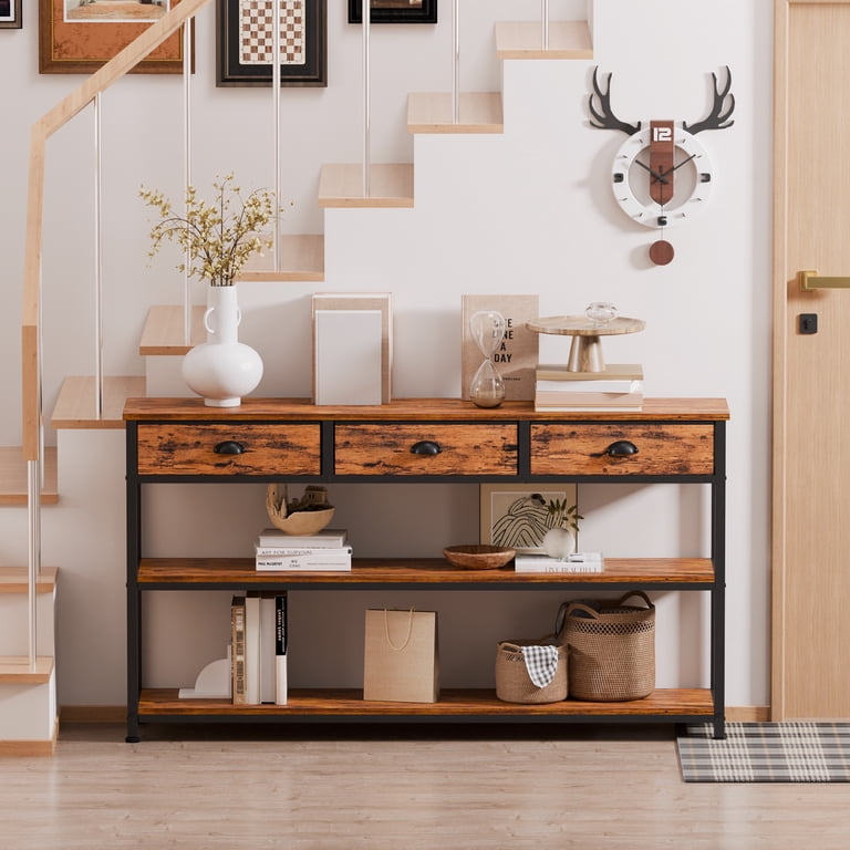Satifur 47" Console Table with 3 Drawers and Shelves, Brown photo 2