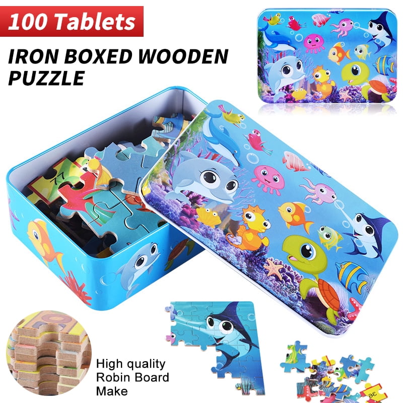 100 Piece World Map Jigsaw Toy Wooden Puzzles for Kids Age 3 4 5 by QUOKKA 