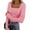 Pink, variant on WXLWZYWL Long Sleeve Shirts for Women Ribbed Knit Going out Tops V Neck Slim Fitted Button up Tops with Thumb Hole