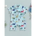 thumbnail image 3 of Yunliwuli Toddler Boys Romper Swimsuit Kids Short Sleeve Bathing Suits Beach Shark/Dinosaur Print Swimwear, 3 of 10