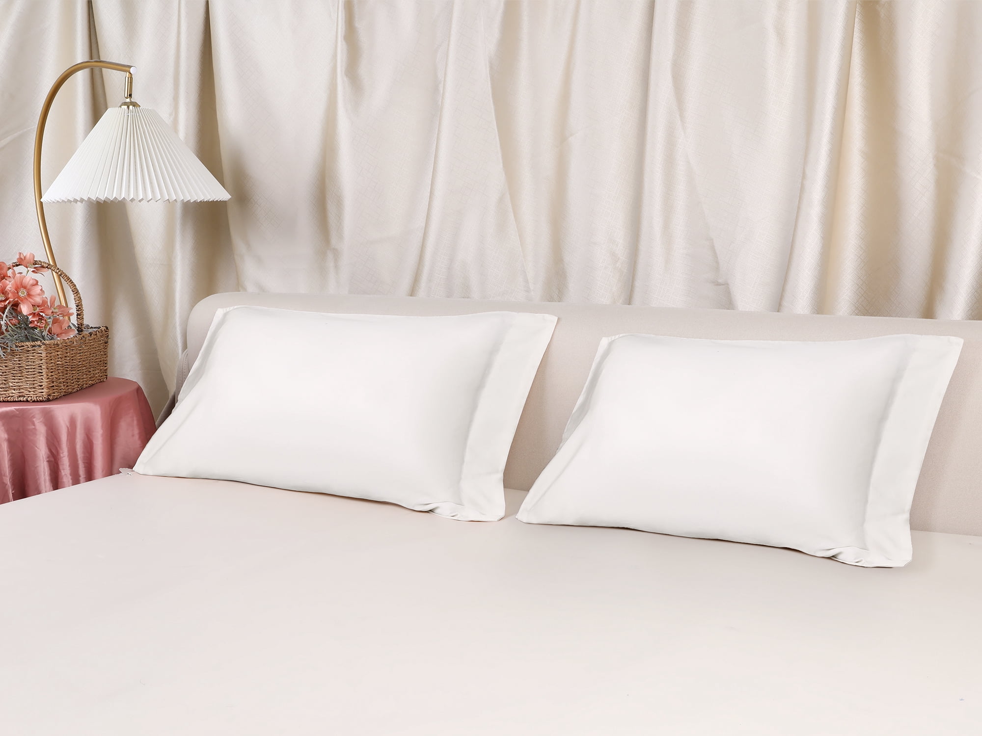 Unique Bargains Satin Pillow Cases Set of 2 Cooling Pillow Covers Queen Beige