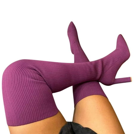 

AXXD Women s Elastic Pointy Toe Boots Over The Knee for Women Christmas On Clearance Purple Size 43(US:9.5)
