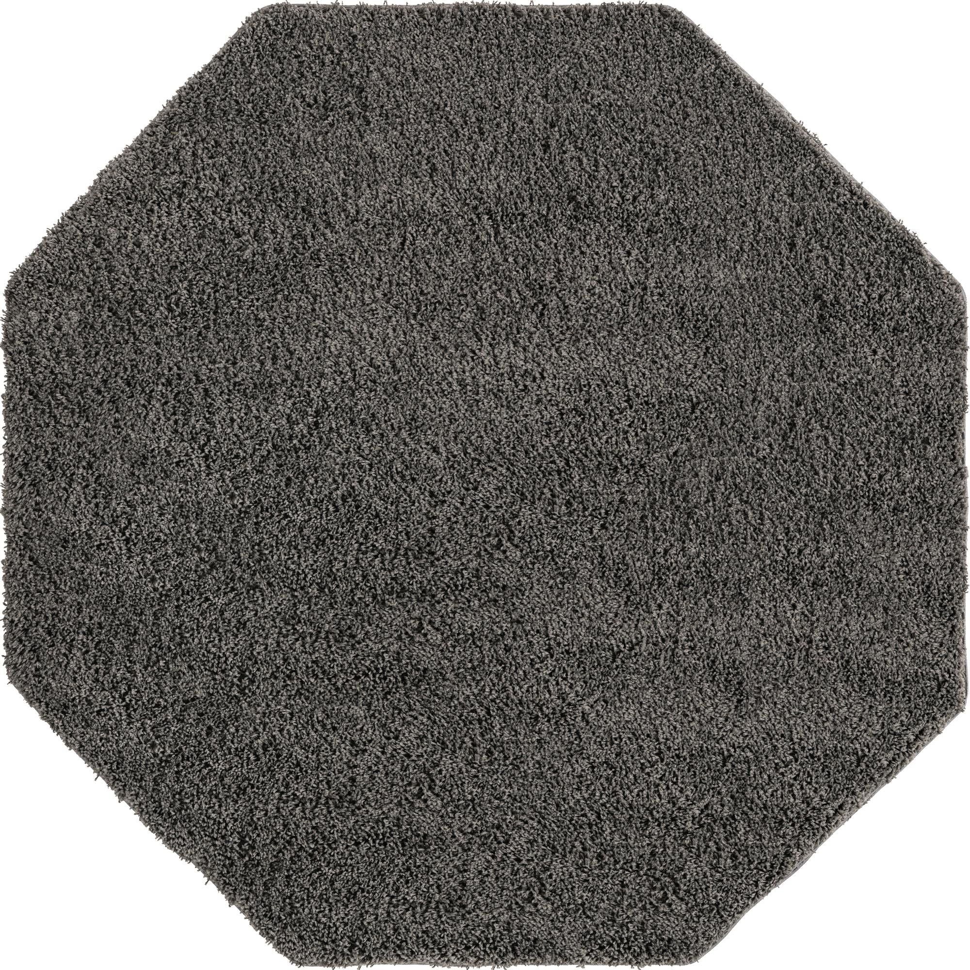 8' x 8' Charcoal Gray Transitional Solid Octagon Shag Area Throw Rug