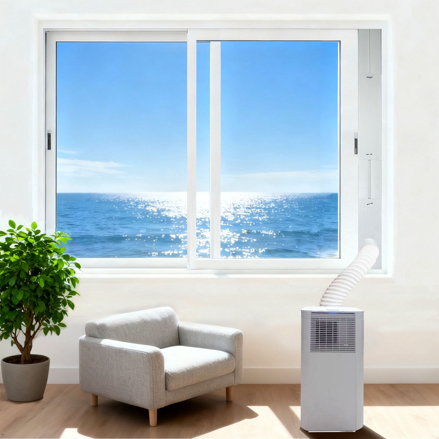 BREEZHOU Air Conditioner Seal Kit,Portable AC Window Kit with 5.9 Inch Exhaust Hose Adjustable Window Seal Plates for Horizontal/Vertical Sliding Windows