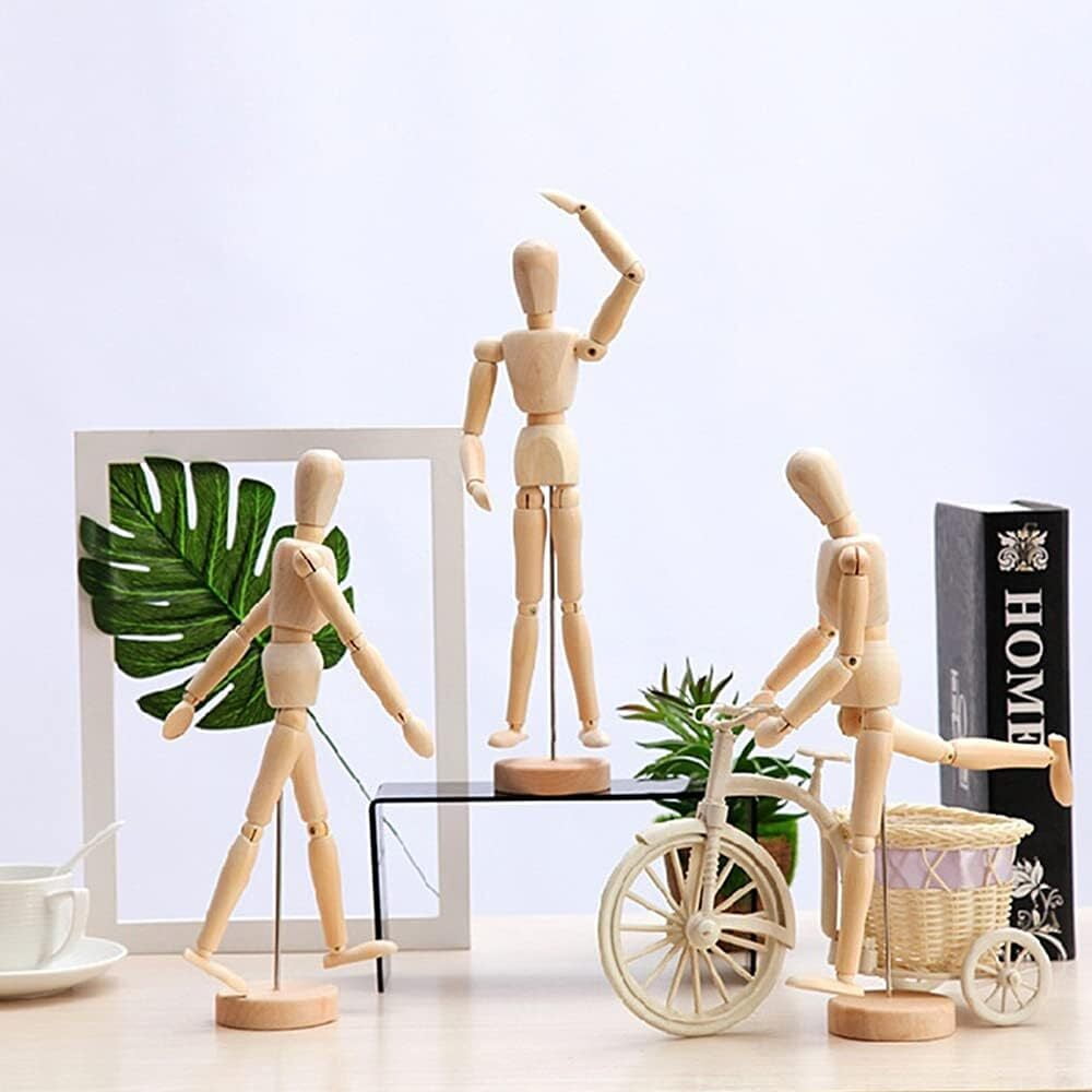 LQQBOX 2Pcs 12" Wood Poseable Mannequin, Artists Wooden Manikin Jointed Mannequin Art Figure Drawing Model Articulated Wood Human Model with Base Flexible Body Home Decoration Drawing Human Figure
