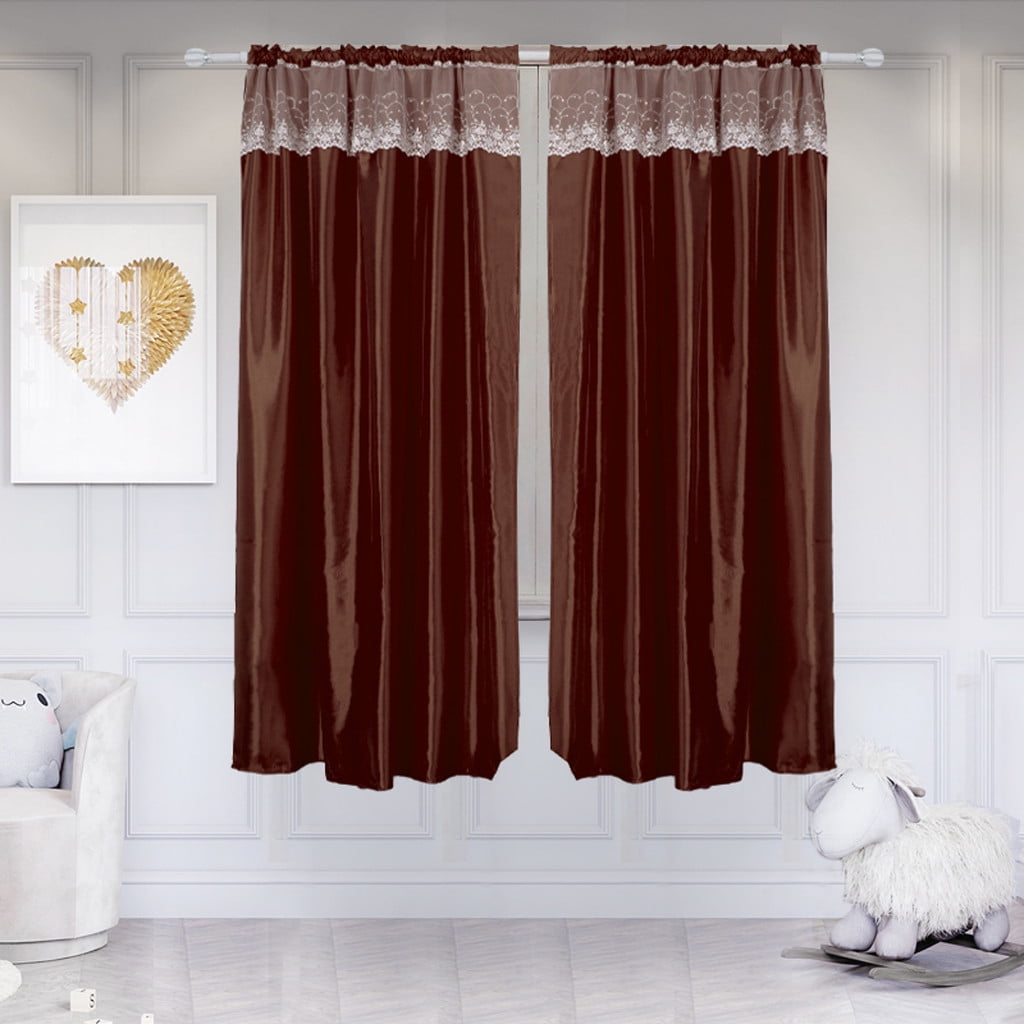 JeashCHAT Blackout Curtain with Attached White Lace Valances Clearance