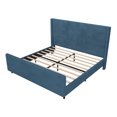 thumbnail image 6 of High Headboard King Size Corduroy Bed Frame with Vertical Stripe Wingback and High Footboard, Platform Bed with Wooden Bed Frame and Metal Legs (Blue), 6 of 8