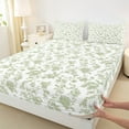 thumbnail image 3 of Manfei Vintage Botanical Leaf Queen Sheet Sets,Flower Floral Flat Sheet,Green White Queen Fitted Sheet,Microfiber Bedroom Decor,4pcs, 3 of 7