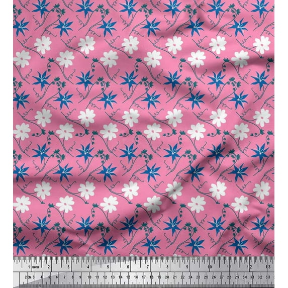 Soimoi Pink Cotton Poplin Fabric Swirl & Daisy Floral Fabric Prints By Yard 56 Inch Wide