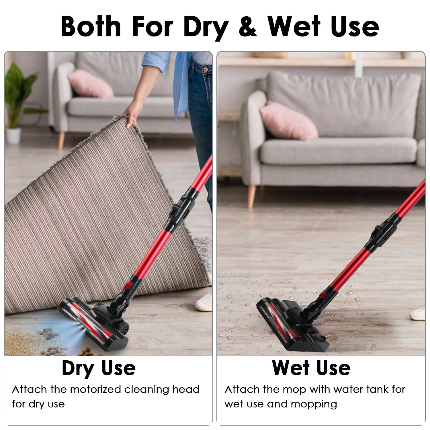 iMounTEK Cordless Vacuum Cleaner Upright Stick Vacuum Cleaners with 12000 mAh Battery 2 Speeds 4 Tools Mount Bracket, Self-Standing Vacuum Cleaners