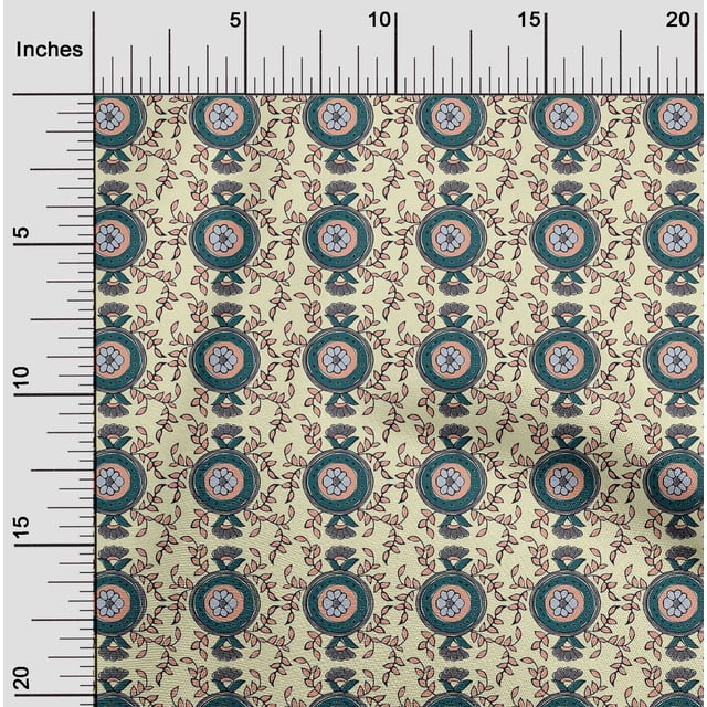oneOone Georgette Viscose Fabric Leaves & Floral Block Print Sewing Fabric BTY 42 Inch Wide