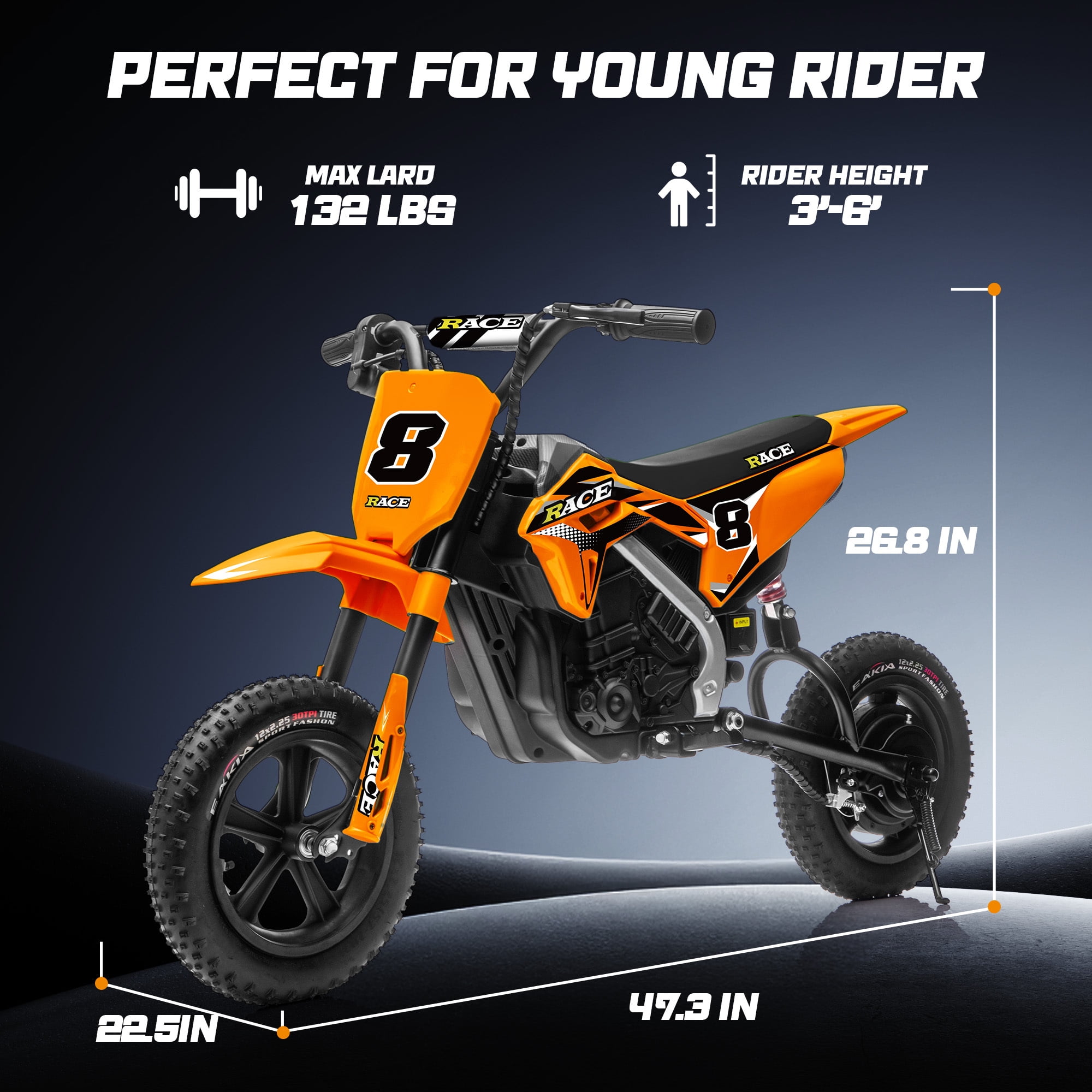 24V Kids Electric Dirt Bike - 250W Electric Motorcycle, 11 Mph Max Speed Electric Mini Dirt Bike with Music, 10 Miles Range, Twist Grip Throttle, Metal Suspension, Rubber Tire (Orange, with Cover)