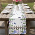 thumbnail image 4 of Spring Purple Flowers Table Runner - 36 Inch Long Farmhouse Leaves Fences Watercolor Cotton and Linen Blended Dress Scarves Farmhouse Table Runner for Kitchen Dining, Coffee Table, 13" x 36", 4 of 8