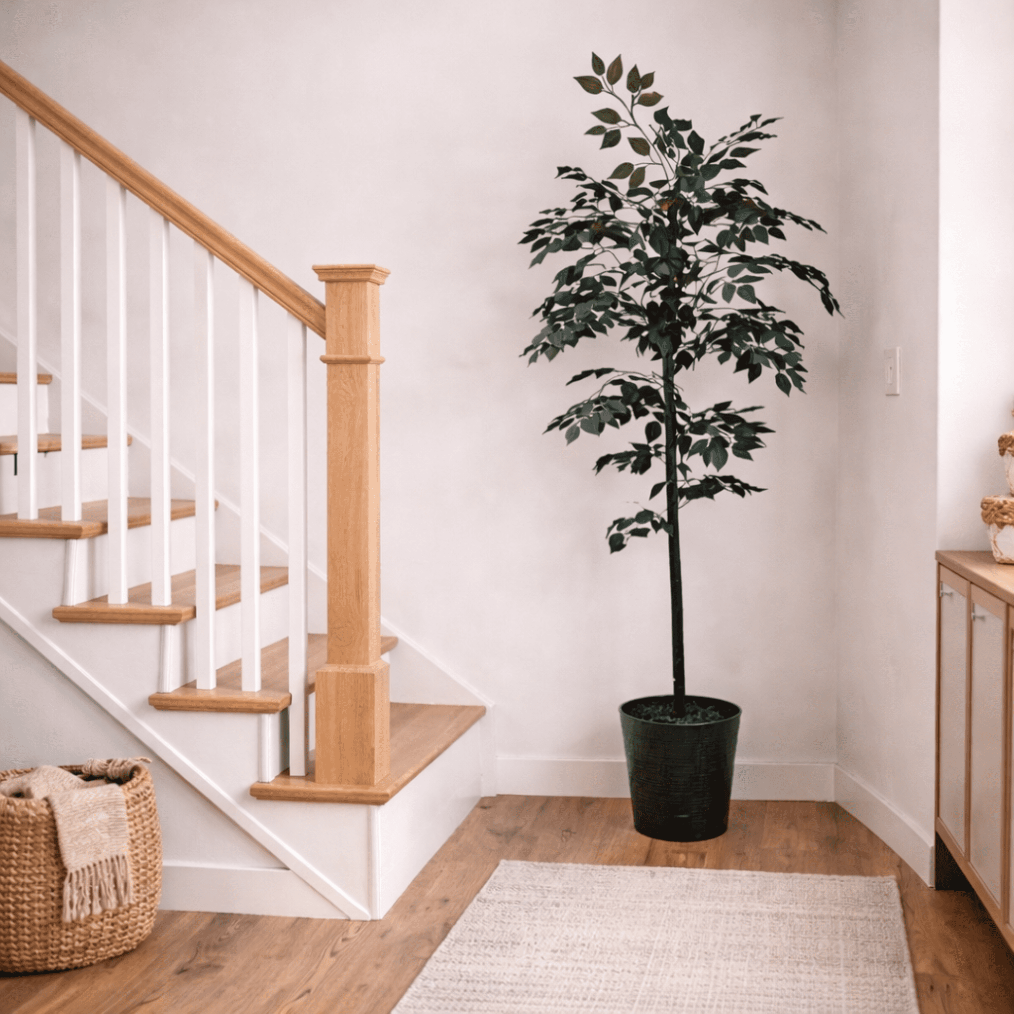 Artificial Tree, 6ft Artificial Designer Black Ficus Tree in a Black Embossed Metal Pot by LCG Florals, Faux Designer Fake Indoor Tree for Living Room, Office, and Home Décor