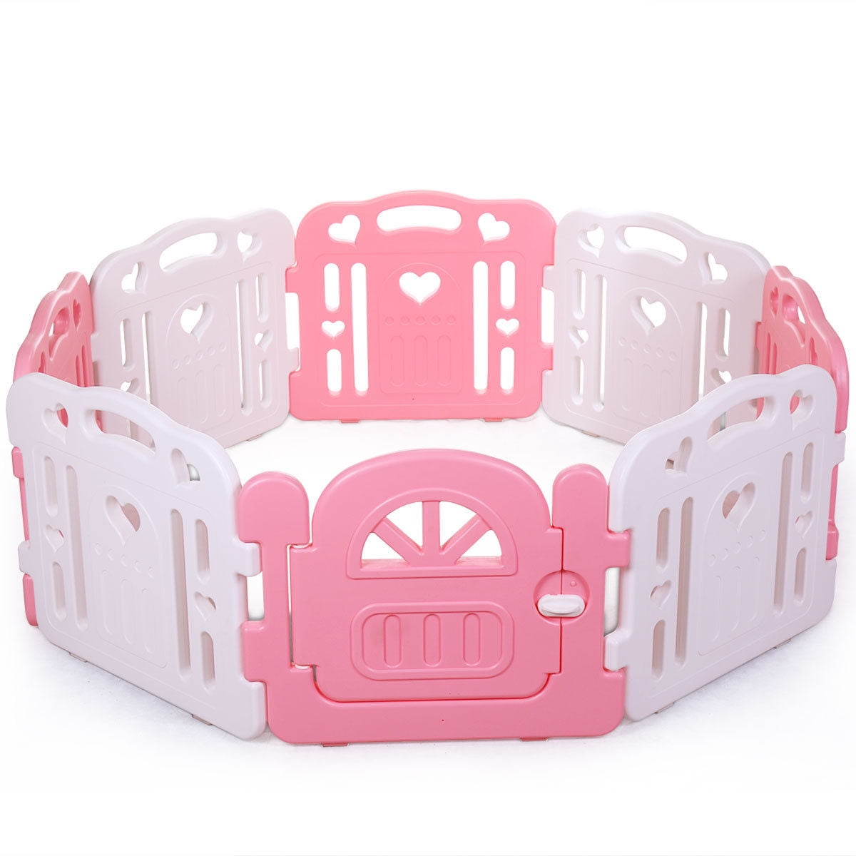 Kepooman Kids Lightweight 8 Panel Play Yard with Gate & Safety Lock for Children, Pink Kepooman Kids Lightweight 8 Panel Play Yard with Gate & Safety Lock for Children, Pink