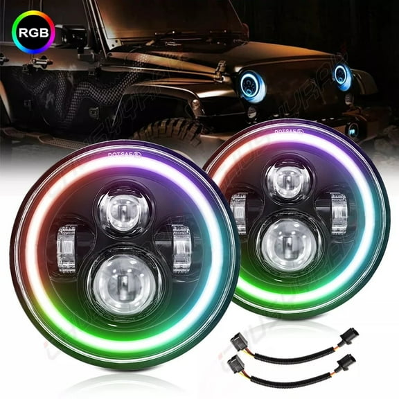 CHUSYYRAY 7" inch RGB Round LED Headlight Halo Angel Eyes DRL - for Ford Mustang 1964-1973 2 Pack