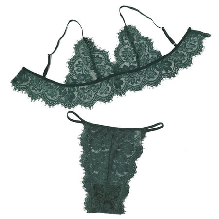 

TANGNADE Women s Three Point Eyelash Lace Hollowed Out Sling Lingerie Set