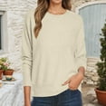 thumbnail image 2 of Fiaer Women's Sweater with Pocket Plus Size Crew Neck Knitted Pullover Long Sleeve Trendy Casual Baggy Black Tops Beige M, 2 of 5