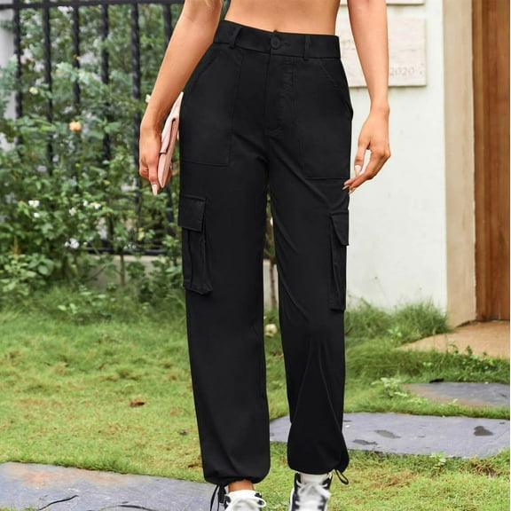 JXMVOJ Women's Fashion Loose Casual Wide Leg High Waist Pocket Overalls Cargo Pants ,Womens Leggings Tummy Control