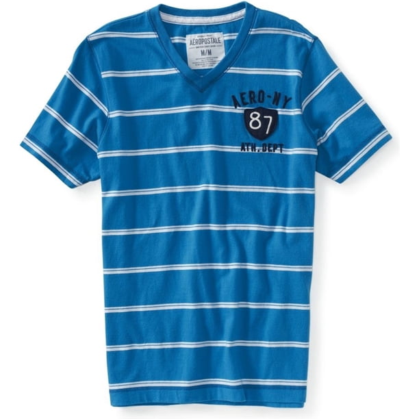 Aeropostale Mens Stripe Aero Ny 87 Ath. Camiseta estampada Dept, azul, grande