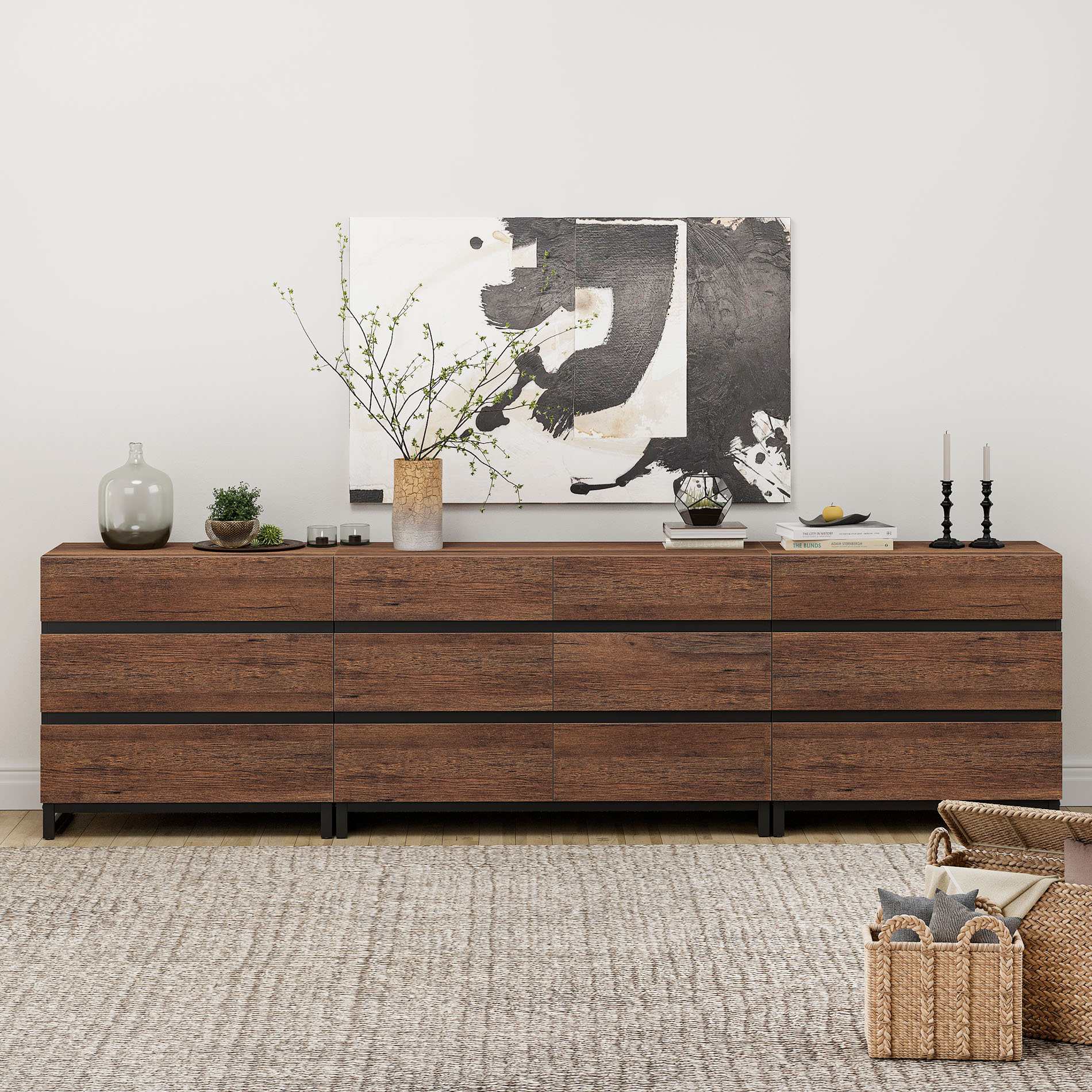 WAMPAT 3-in-1 Modern Wood Dresser, 12 Drawers & Metal Base, Closet Storage Organizer for Bedroom,Brown