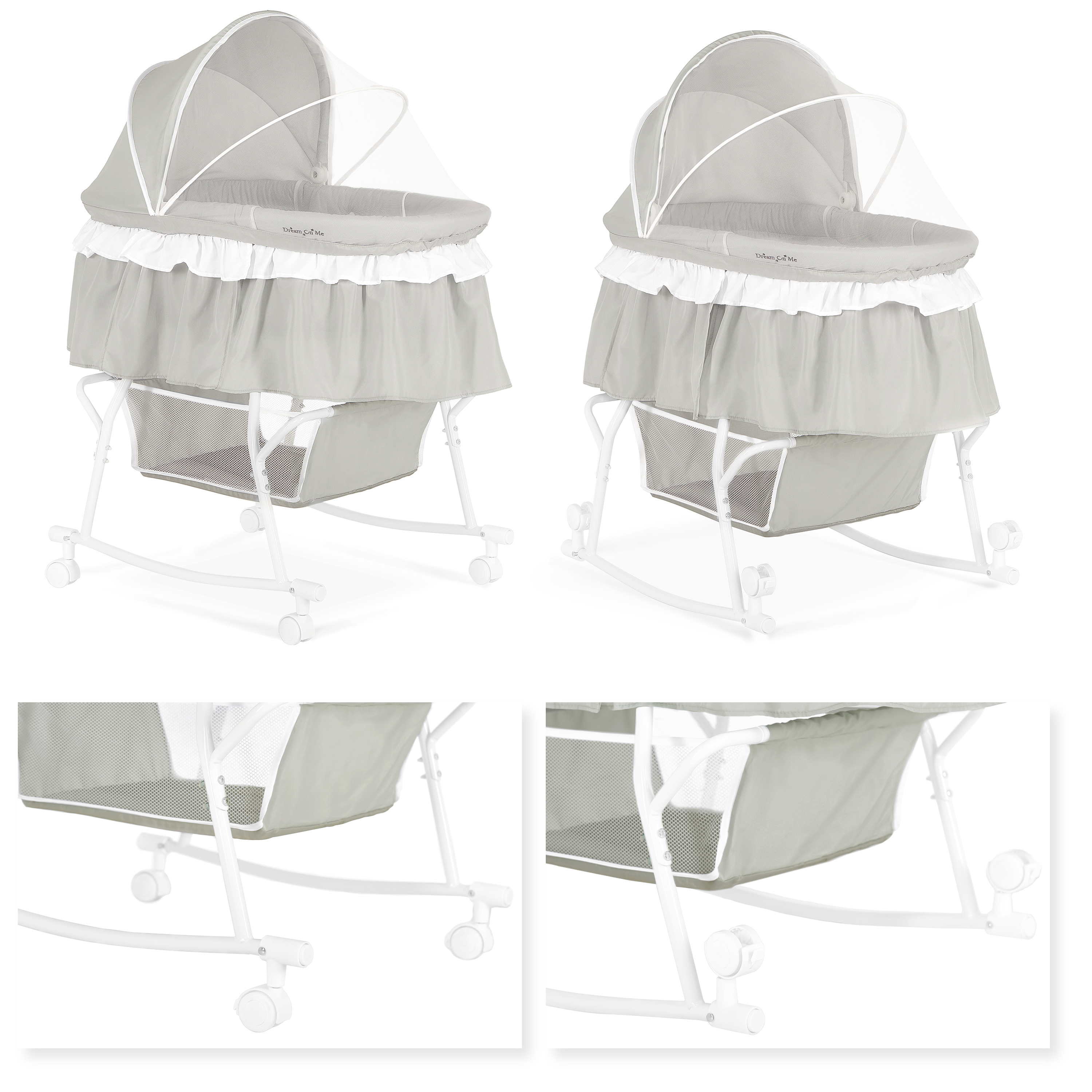 Dream On Me Lacy Portable 2-in-1 Bassinet & Cradle in Light Grey, Lightweight Baby Bassinet - image 5 of 26