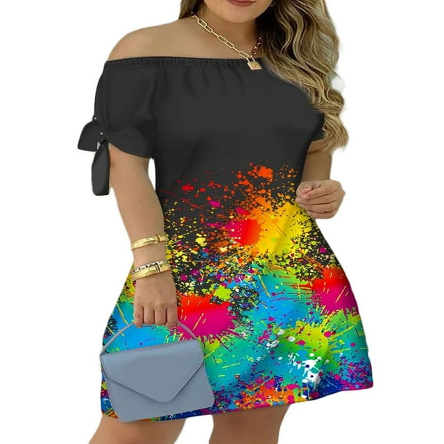 MesaSe Robe d'Été à Imprimé Floral pour Femmes, Robe Mini à Rayures à Épaules Dénudées, Robe Décontractée Ample avec Nœud, Mode Urbaine TTG