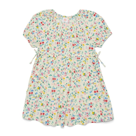 Wonder Nation Girls Print Smock Dress with Puff Sleeves, Sizes 4-18 & Plus