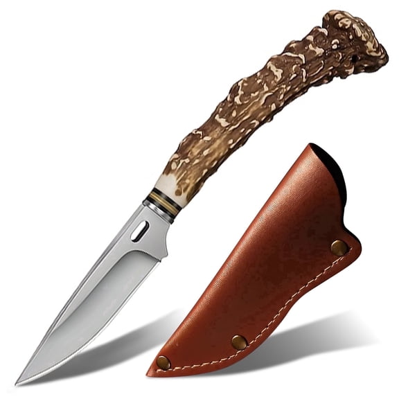 Bushcraft Knife - Fixed-Blade Carbon Steel Knife with Leather Sheath - Outdoor Camping Survival Tactical Knives