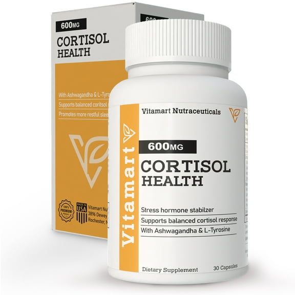Vitamart Nutraceuticals Cortisol Health - Adrenal Health Manager Supplement for Healthy Stress Response* - Adaptogenic Formula with Ashwagandha & sleep support - 30 Capsules (quick absorbing)