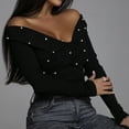 thumbnail image 3 of Women`s Casual Light Smooth One Shoulder Backless Solid Color Long Sleeve Polyester Top(Black,M), 3 of 6
