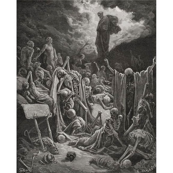 Engraving From The Dore Bible Illustrating Ezekiel Xxxvii 1 & 2 The Vision of The Valley of Dry Bones by Gustave Dore Poster Print - 13 x 17