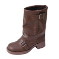 thumbnail image 2 of Slouch Mid Calf Boots for Women Square Toe Motorcycle Boots | Soft Faux PU Leather Fall Boots with Buckle Design & Non-Slip Sole, 2 of 6