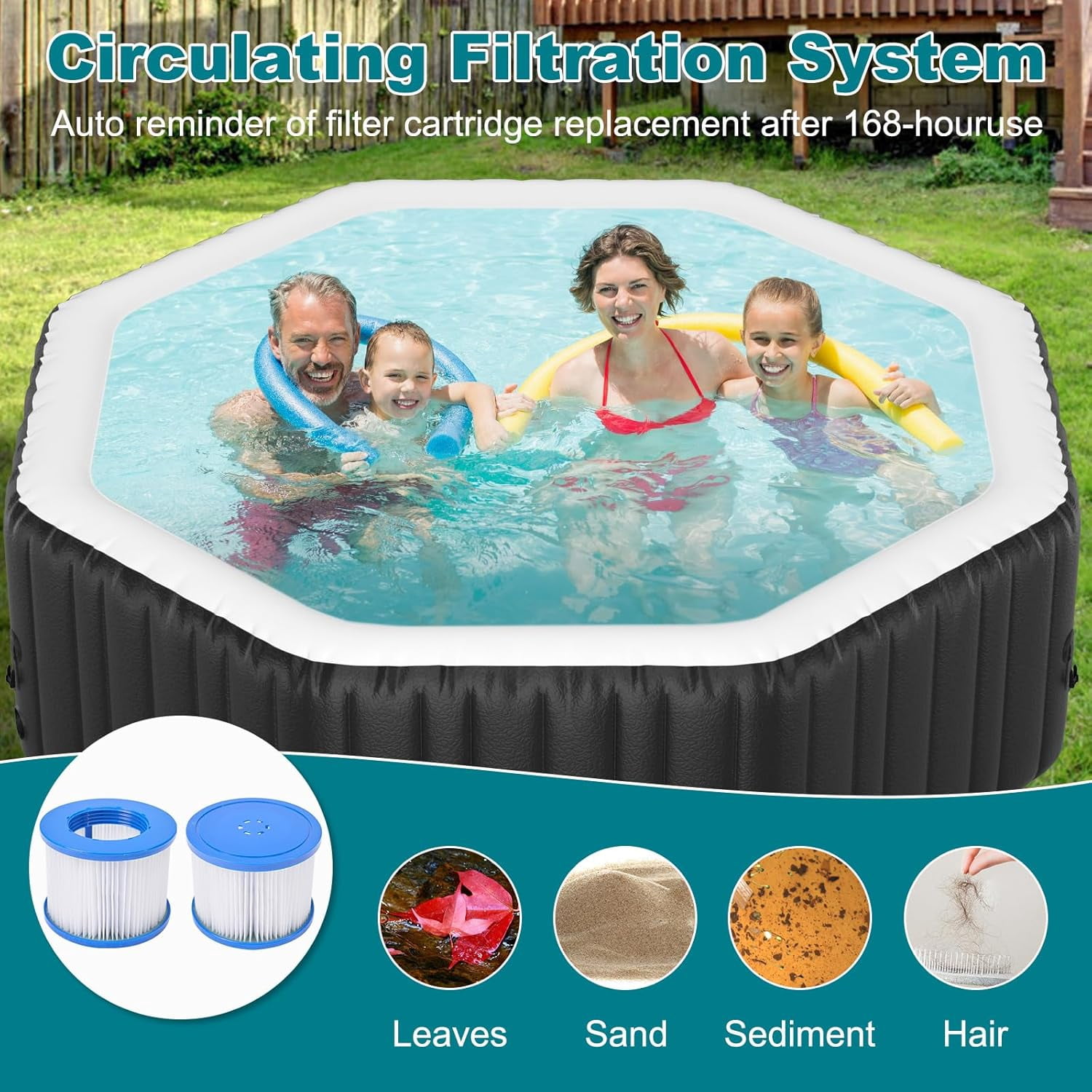 77" X 77" X 25" Inflatable Hot Tub for 4-6 Person Polygon, 240 Gallon Large Portable Hottub Spa with 130 Bubble Air Jets, Blow Up Spa Bathtub with LED Control Panel, 2 Filter, Temperature up to 104°F