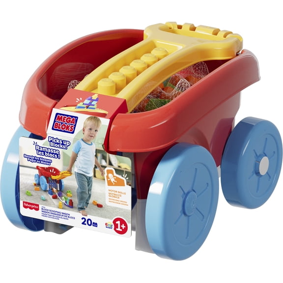 MEGA BLOKS First Builders Block Scooping Pull Wagon, 20 Piece Building Toy Set