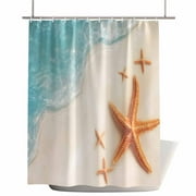 Shower Curtains for Bathroom-36"x78",Summer Ocean Beach Starfish Sea Wave Waterproof Bath Curtain Grommet Shower Curtain Set with Hooks,Coastal Seaside Sand Washable Bath Accessories