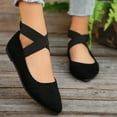 thumbnail image 5 of Flat Sandals for Womens Ankle Cross Elastic Straps Pointy Toe Suede Solid Color Spring Fall Summer Flats Black, 5 of 5